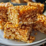 ['Close-up view of pumpkin spice Rice Krispie treats stacked on a plate.', 'Side angle of Rice Krispie treats with pumpkin spice and white chocolate chips.', 'Deliciously crafted pumpkin spice Rice Krispie treats with a golden hue.', 'A tempting display of Rice Krispie treats featuring pumpkin puree and marshmallows.']