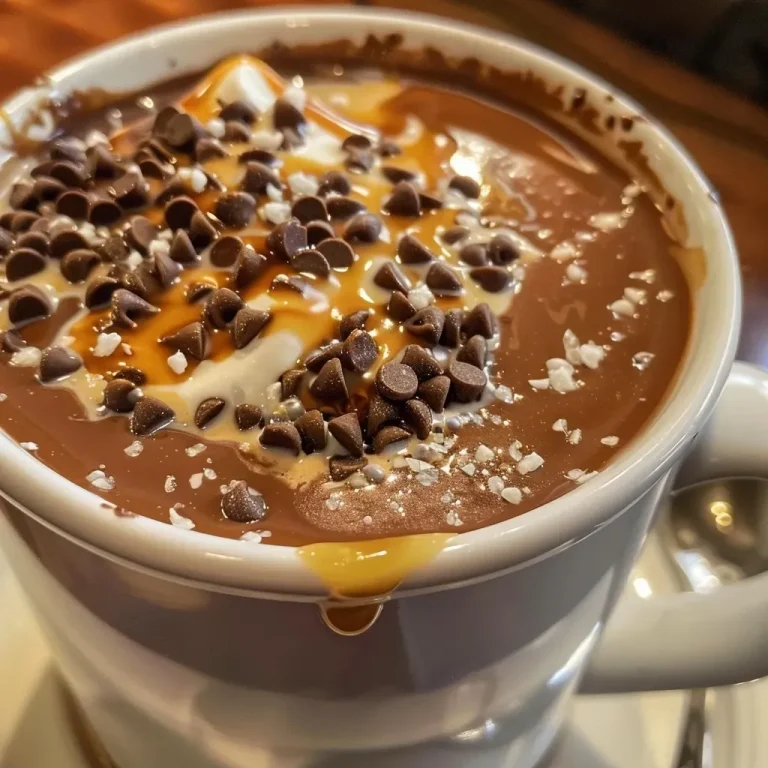 ['Close-up of a creamy salted caramel hot chocolate topped with whipped cream.', 'Rich salted caramel hot chocolate in a clear glass mug, featuring a drizzle of caramel.', 'Side view of a decadent hot chocolate with a sprinkle of sea salt and caramel sauce.', 'Warm salted caramel hot chocolate with a smooth texture, served with a spoon.']