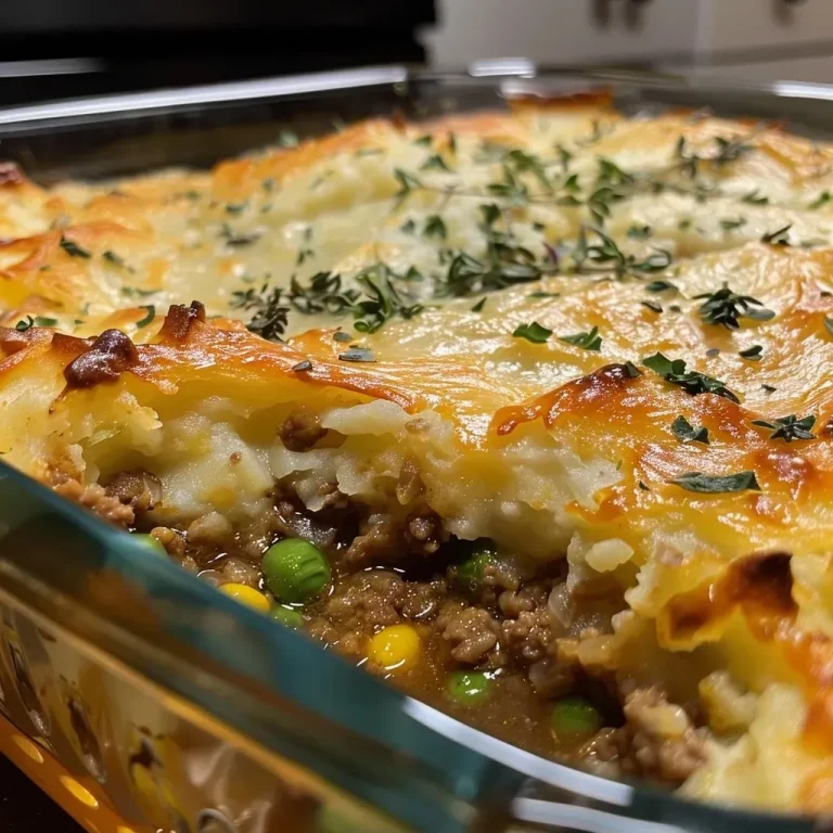 ["Close-up view of a delicious Shepherd's Pie with a golden-brown top layer.", "Side view of a freshly baked Shepherd's Pie showing layers of ground turkey and mashed potatoes.", "Juicy Shepherd's Pie featuring ground turkey and vegetables under a creamy potato topping.", "A hearty Shepherd's Pie slice with a crusty surface and colorful filling."]
