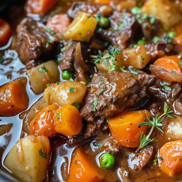 ['A close-up view of a bowl filled with rich, hearty beef stew featuring tender meat and colorful vegetables.', 'Side view of a steaming bowl of beef stew showcasing chunks of meat, carrots, and potatoes in a savory broth.', 'Delicious slow cooker beef stew presented in a rustic bowl, garnished with herbs.', 'A vibrant and inviting beef stew with visible pieces of beef, carrots, and peas, set against a soft background.']
