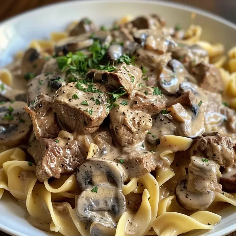 ['Close-up of a bowl of Slow Cooker Beef Stroganoff with noodles and mushrooms.', 'Side view of juicy Beef Stroganoff served with egg noodles and garnished.', 'Detailed shot of Slow Cooker Beef Stroganoff showcasing tender beef and creamy sauce.', 'Plate of beef stroganoff highlighting sauce, beef chunks, and mushroom slices.']