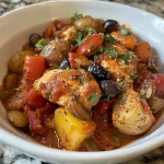 ['Close-up view of Slow Cooker Chicken Cacciatore with colorful vegetables and juicy chicken.', 'Side view of a bowl filled with Slow Cooker Chicken Cacciatore showcasing vibrant ingredients.', 'Juicy Slow Cooker Chicken Cacciatore featuring chicken thighs, tomatoes, and assorted vegetables.', 'Plate of Slow Cooker Chicken Cacciatore highlighting tender chicken and rich sauce.']