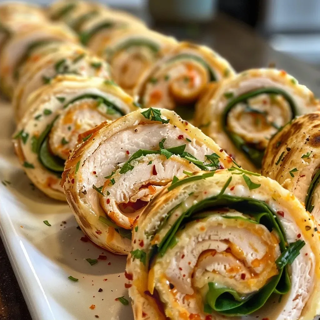 ['Close-up side view of smoked turkey pinwheels with herb cream cheese and fresh vegetables.', 'Juicy smoked turkey pinwheels filled with cream cheese and fresh herbs, displayed on a plate.', 'A side view image of rolled smoked turkey pinwheels featuring vibrant green herbs and cheese.', 'Delicious smoked turkey pinwheels with herb-infused cream cheese and colorful fillings.']