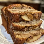 ['Close-up view of a slice of Sourdough Apple Bread, showcasing its texture and apple chunks.', 'Side perspective of freshly baked Sourdough Apple Bread with a golden crust and visible apple pieces.', 'Juicy and inviting Sourdough Apple Bread with a crispy crust and soft interior highlighted in the photo.', 'Detailed image of Sourdough Apple Bread slice, emphasizing the moist crumb and cinnamon-spiced apple filling.']