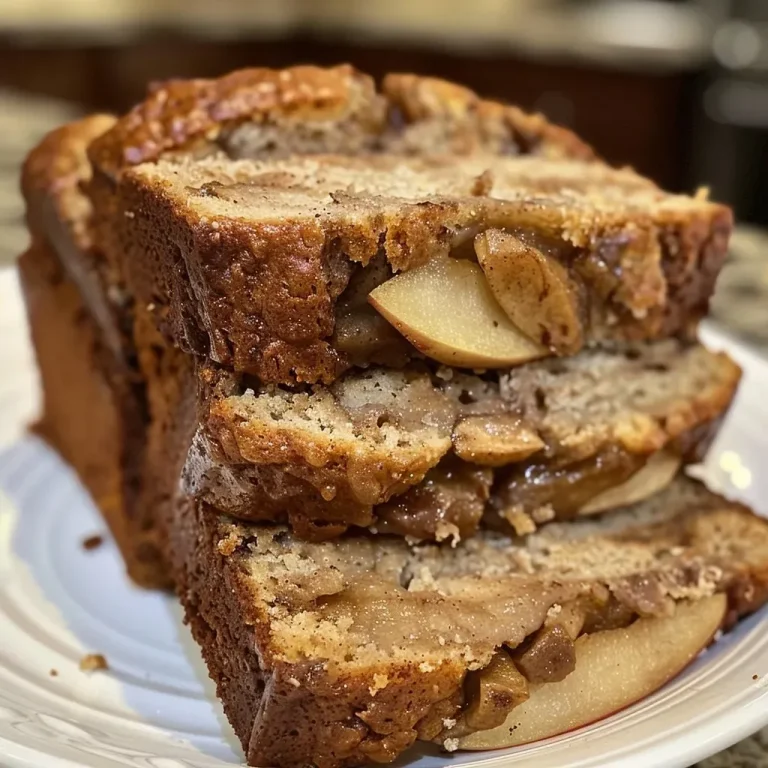 ['Close-up view of a slice of Sourdough Apple Bread, showcasing its texture and apple chunks.', 'Side perspective of freshly baked Sourdough Apple Bread with a golden crust and visible apple pieces.', 'Juicy and inviting Sourdough Apple Bread with a crispy crust and soft interior highlighted in the photo.', 'Detailed image of Sourdough Apple Bread slice, emphasizing the moist crumb and cinnamon-spiced apple filling.']