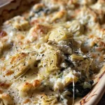 ['A creamy spinach artichoke dip in a bowl, garnished with parsley.', 'Close-up of a cheesy spinach artichoke dip with visible chunks of artichoke.', 'An appetizing spinach artichoke dip served in a dish, with melty cheese on top.', 'A vibrant spinach and artichoke dip, showing a mix of green spinach and golden artichoke.']