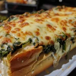 ['Close-up view of a creamy spinach cob loaf dip in a rustic bowl.', 'Side view of a spinach cob loaf dip served in a hollow bread loaf.', 'Delicious spinach dip inside a cob loaf, showcasing its creamy texture.', 'A vibrant spinach cob loaf dip with a textured surface, ready to be served.']