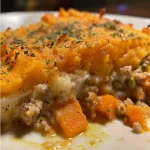 ['Close-up side view of a Sweet Potato Turkey Shepherd’s Pie, showcasing a golden-brown topping and colorful filling.', 'Juicy Sweet Potato Turkey Shepherd’s Pie with vibrant vegetables, presented from a side angle.', 'Delicious Shepherd’s Pie made with sweet potatoes and turkey, highlighting its creamy texture and savory ingredients.', 'Side view of a freshly baked Sweet Potato Turkey Shepherd’s Pie, featuring an appetizing sweet potato crust.']