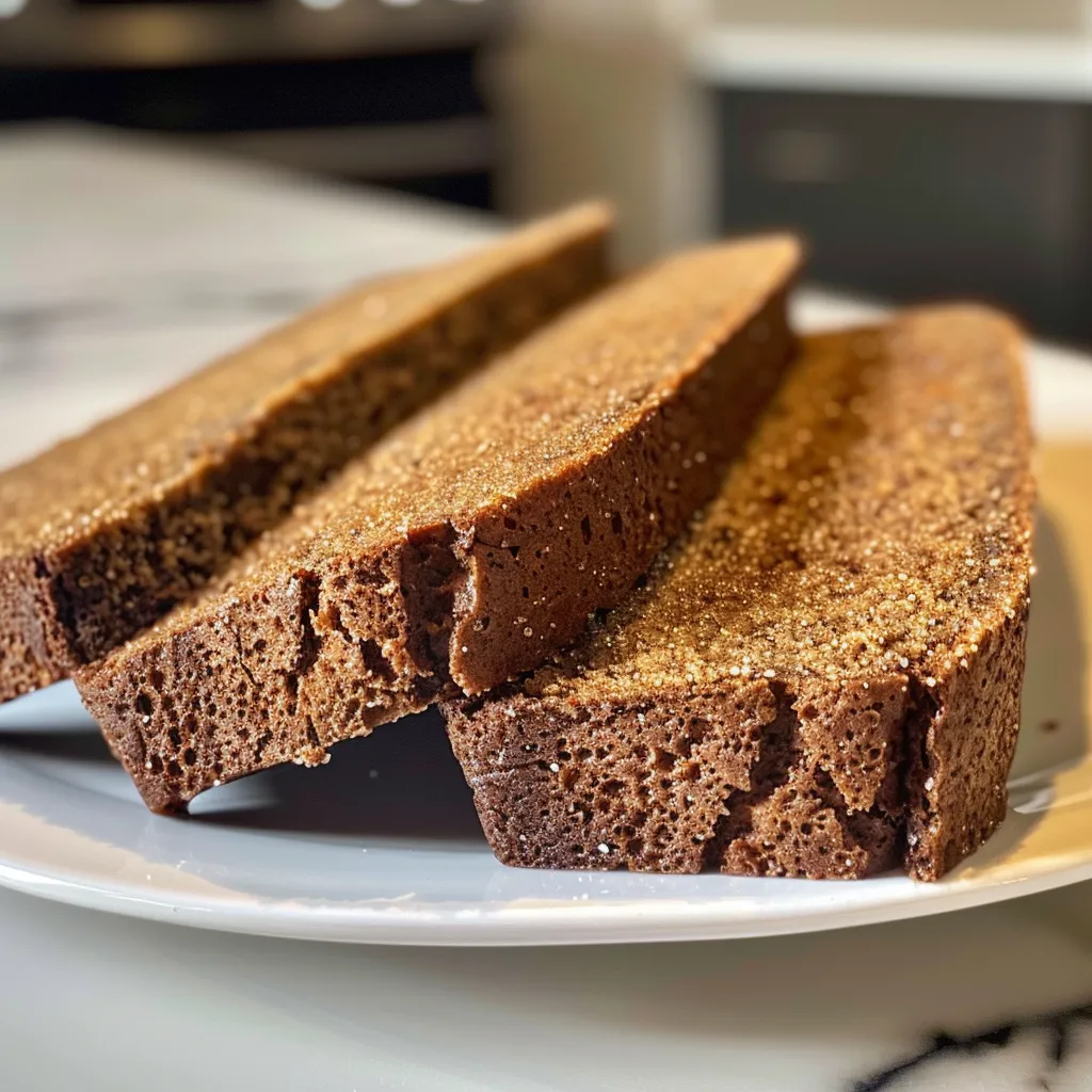['Close-up view of a slice of Molasses Chai Spiced Bread with a glossy finish.', 'A piece of Molasses Chai Spiced Bread showcasing its spiced texture and rich color.', 'Side view of a moist slice of Molasses Chai Spiced Bread highlighting its fluffy crumb.', 'Juicy slice of Molasses Chai Spiced Bread with visible spices and a glossy icing.']