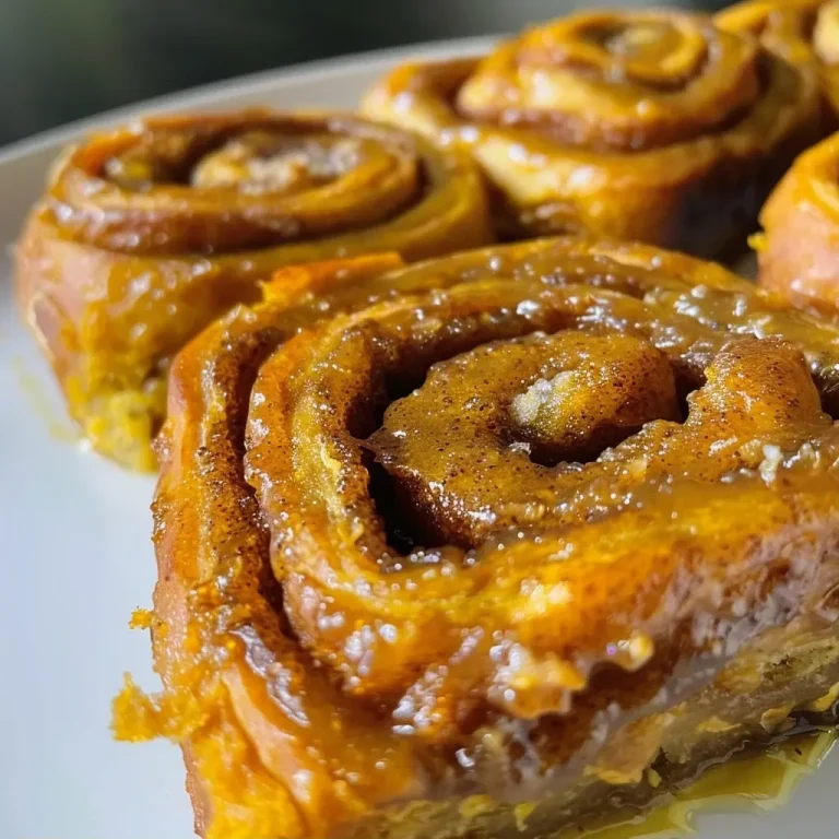 ['Close-up view of a moist vegan pumpkin cinnamon roll topped with glaze.', 'Side view of a stack of vegan pumpkin cinnamon rolls drizzled in frosting.', 'Delicious vegan pumpkin cinnamon rolls with a soft, fluffy texture.', 'Glazed vegan pumpkin cinnamon roll with visible pumpkin and cinnamon swirls.']