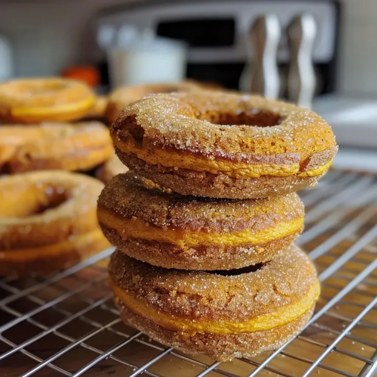 ['Close-up of a glazed vegan pumpkin spice donut with a soft texture.', 'Side view of a stack of delicious vegan pumpkin spice donuts drizzled with icing.', 'A single vegan pumpkin spice donut on a plate, showcasing its golden color and spices.', 'Artistic shot of vegan pumpkin spice donuts arranged on a rustic wooden surface.']