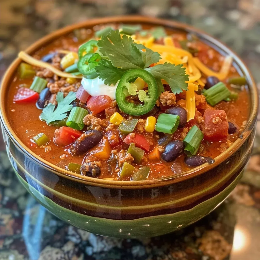 ['Close-up of a vibrant vegetarian chili featuring pinto and black beans in a rustic bowl.', 'Side view of steaming vegetarian chili garnished with cilantro and served with lime wedges.', 'A hearty bowl of vegetarian chili showcasing colorful peppers and beans, topped with cheese.', 'Juicy vegetarian chili packed with vegetables and spices, presented in a cozy kitchen setting.']