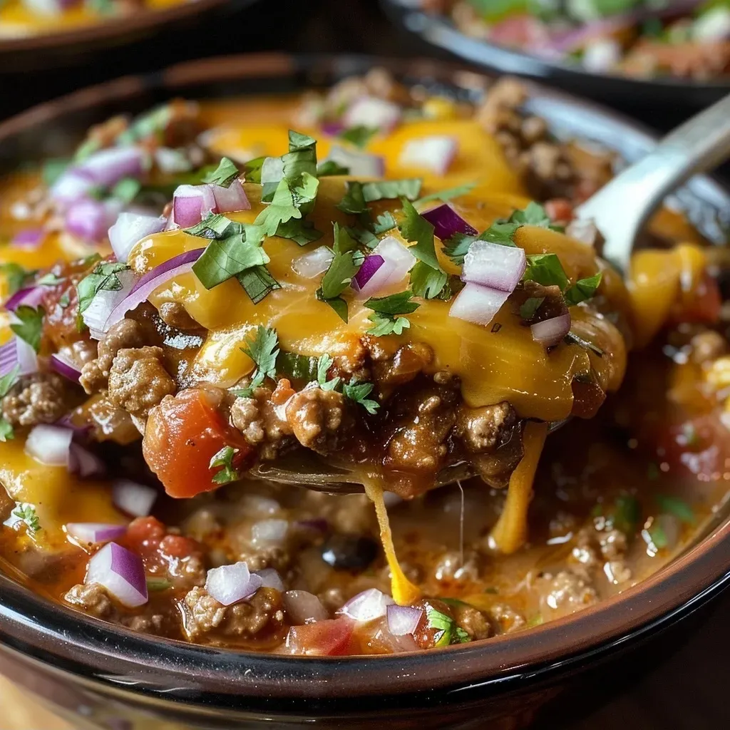 ['Close-up view of Velveeta Queso with ground beef and black beans in a bowl.', 'Side view of creamy Velveeta Queso topped with diced onions and cilantro.', 'Juicy Velveeta Queso featuring melted cheese and colorful ingredients.', 'Delicious, cheesy dip with ground beef and tomatoes captured with an iPhone.']