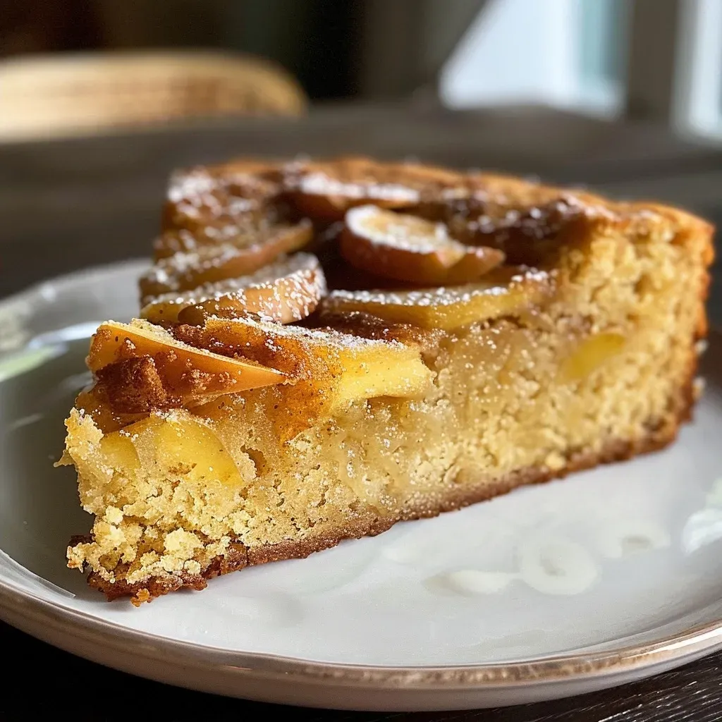 Detailed image of a slice of Apple Cider Cake with visible spices and frosting.
