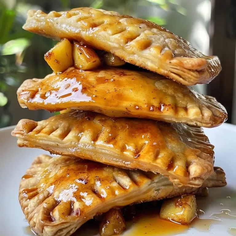A close-up side view of golden-brown Apple Cinnamon Hand Pies on a white plate.