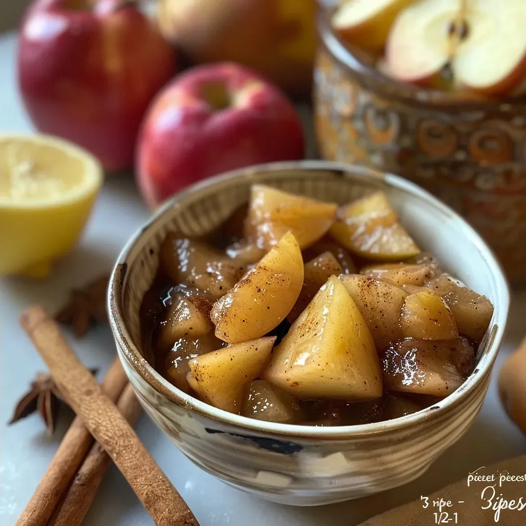 A delicious serving of apple-pear sauce in a small dish, showcasing the smooth texture and vibrant color.