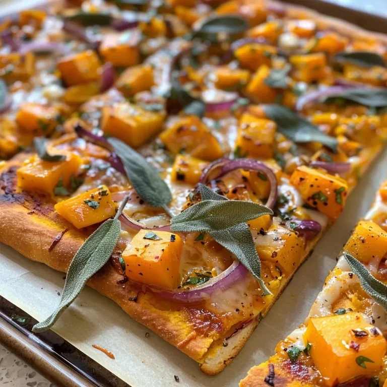 A close-up side view of a Butternut Squash & Burrata Flatbread topped with crispy sage.