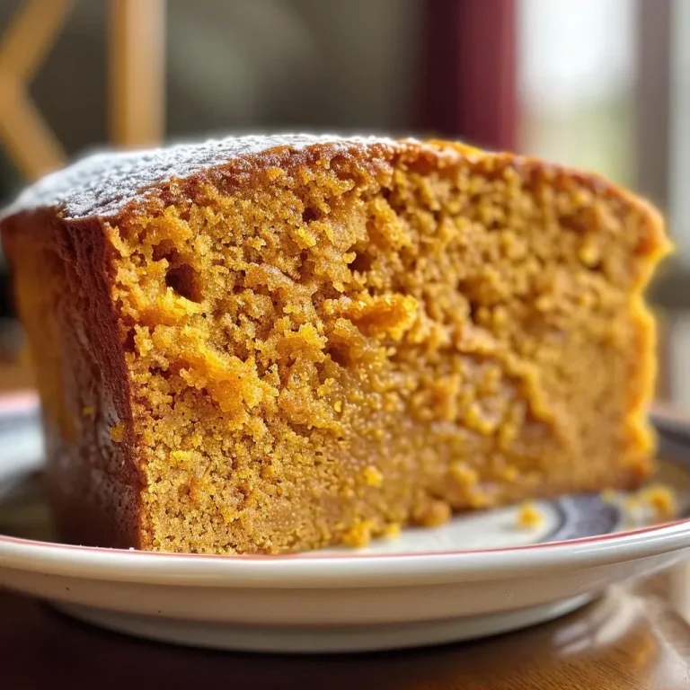 Side view of a moist Classic Pumpkin Cake, showcasing its rich color and texture.