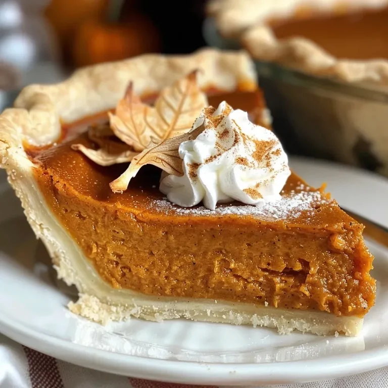 Close-up view of a classic pumpkin pie with a decorative leaf crust.