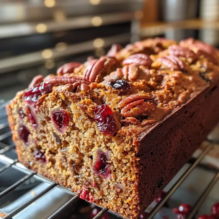 Close-up view of sliced Cranberry Pecan Pumpkin Bread showcasing its moist texture and colorful ingredients.