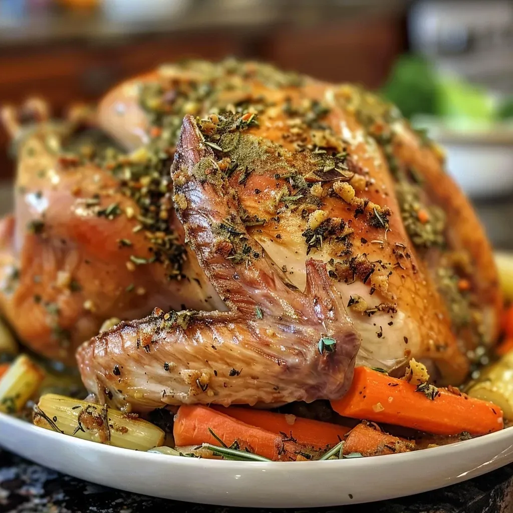 Side view of perfectly cooked turkey breast on a cutting board.