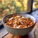 Close-up view of gluten-free pumpkin spice granola with various textures and colors.