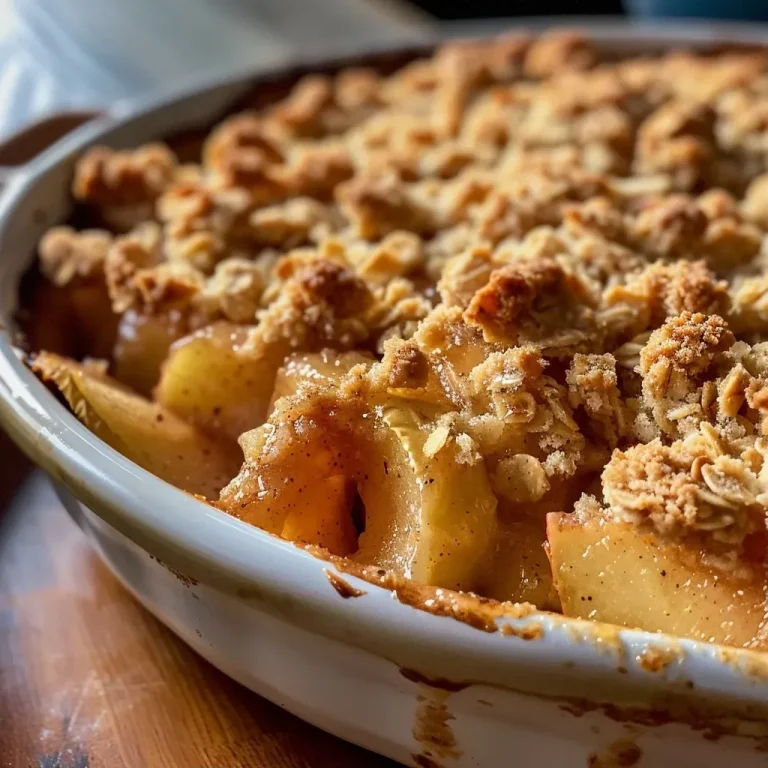 Wholesome Apple Crumble: A Cozy Dessert for Every Occasion Close-up view of a healthy apple crumble with a golden oat topping and diced red apples.