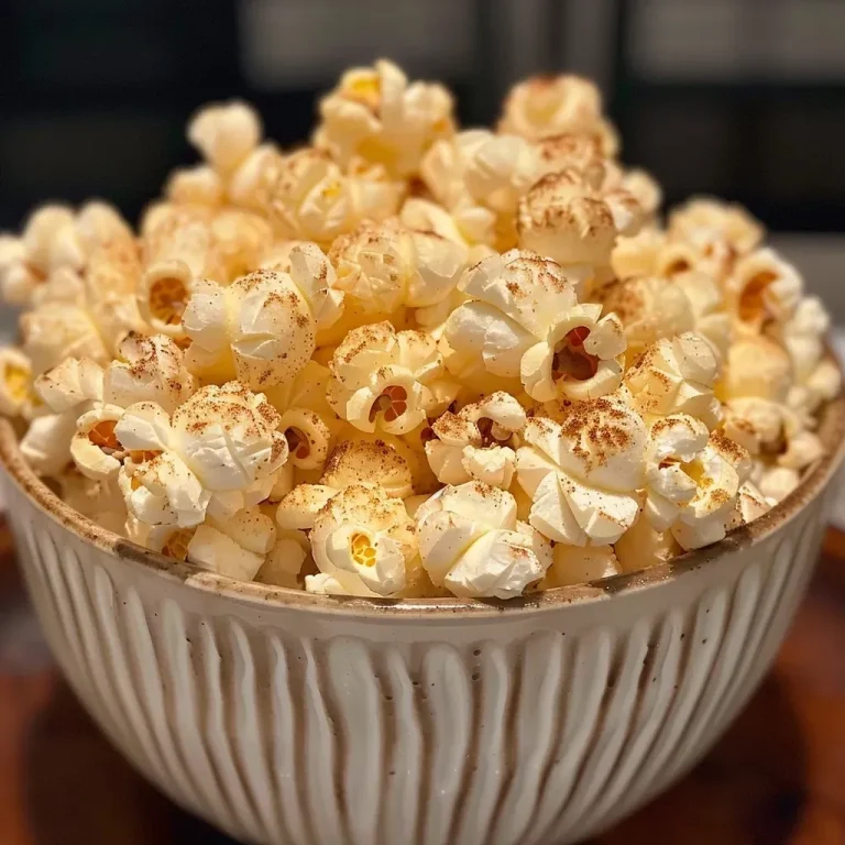 Wholesome Cinnamon Popcorn: A Delightful Vegan Snack Close-up view of healthy cinnamon popcorn in a bowl, showcasing golden kernels coated with cinnamon.