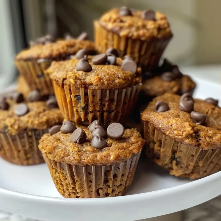 Close-up of a healthy oat flour pumpkin muffin with chocolate chips.