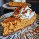 A close-up side view of a high protein pumpkin cheesecake with a creamy texture.