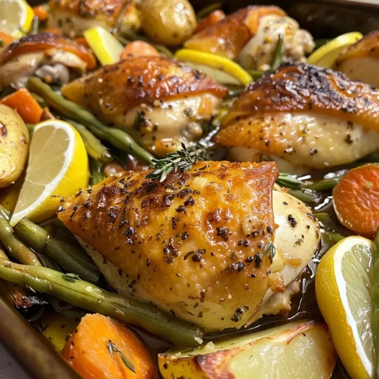 Wholesome Lemon and Garlic Chicken Bake: A Simple Delight Close-up view of a lemon and garlic chicken tray bake with vibrant carrots and potatoes.
