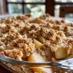 Close-up view of a delicious Low Sugar Apple Crumble on a plate.