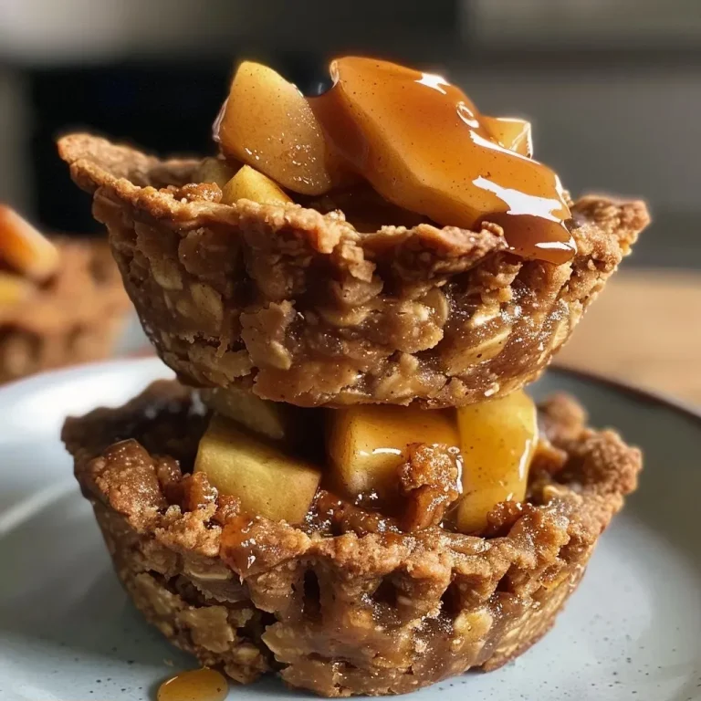 Close-up view of mini apple pies topped with caramel, showcasing a golden-brown crust.