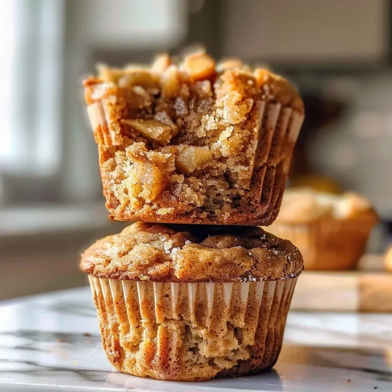 Close-up side view of Protein Apple Muffins showcasing grated apples.