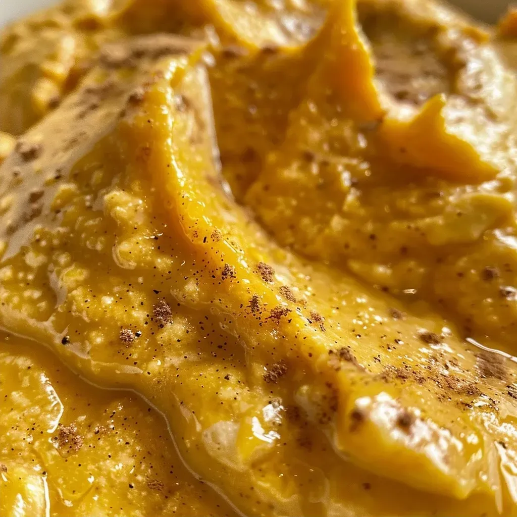 Side view of a colorful pumpkin cottage cheese dip with a smooth texture, served in a rustic dish.