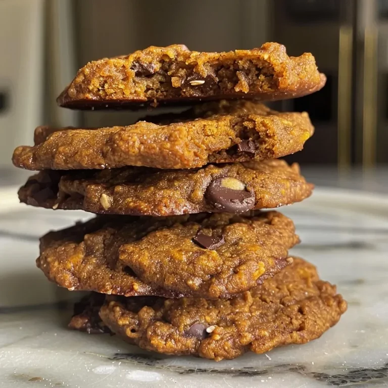 Delightfully Soft-Baked Pumpkin Protein Cookies for Cozy Moments Close-up view of a soft-baked pumpkin protein cookie with chocolate chips.
