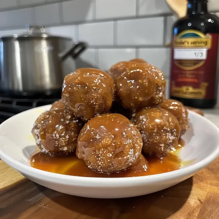 Close-up view of salted caramel apple pie protein bites, showcasing their gooey texture.